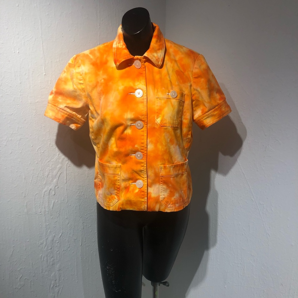 Tie Dye Chaps Short Sleeve Jacket Yellow Orange Sz Med Bright! Upcycled